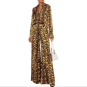 NEW ADAM LIPPES leopard silk wide leg pants